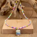 Collana di perline colorate con ciondolo gufo carino stile boho gioielli alla moda donna - Stile Perline Colorate Con Ciondolo Gufo (N2502)