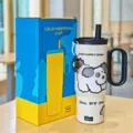 Edelstahl 750ml Becher mit Strohhalm und Henkel, süßes Hundemotiv für den täglichen Gebrauch. - 750ml / Weißer Griff