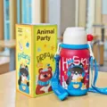 Edelstahl Kinder Vakuum isolierte Wasserflasche mit niedlichem Welpen Design und Tragegurt. - Welpen-Stil (YY-036) / 500ml / Rot