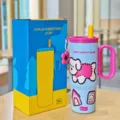 750ml Edelstahl Isolierbecher mit Strohhalm, süßer Hundemotiv großer Reise Wasserbecher - 750ml / Blauer Griff