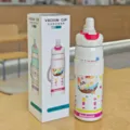 Stainless steel double drink vacuum insulated water bottle with cute cartoon design and box. - 600ml / White