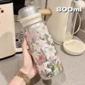 Bottiglia termica in acciaio inossidabile da 800ml con argento glitterato e stampa di gigli. - 800ML / Bianco (800ml)