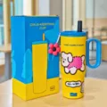 Große 750ml Edelstahl Thermobecher mit Strohhalm und Henkel süßes Design für unterwegs. - 750ml / Gelber Griff