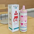 Stainless steel vacuum insulated water bottle with straw lid and cute heart cherry design 600ml - 600ml / Pink