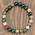 Natural Indian Agate gemstone beaded elastic bracelet, multicolored handmade jewelry for women. - India Agate