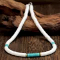 Collana girocollo bohémien con perline di conchiglia bianca e turchese da uomo. - Filo Singolo Bianco (N2311)