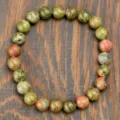 Natural gemstone beaded bracelet handmade round stone charm jewelry for women daily wear - Unakite
