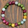 Colorful multi-gemstone beaded stretch bracelet for women, vibrant natural stone fashion jewelry. - Mixed Tourmaline