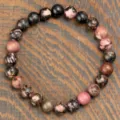 Natural stone bead bracelet multi-color gemstone elastic hand chain jewelry fashion accessory - Black Veined Rhodonite