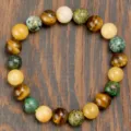 Natural gemstone beaded stretch bracelet multi-color tiger eye round stone jewelry for women - African Pine Stone
