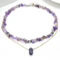 Double Layer Amethyst Gravel Crystal Pendant Choker Necklace Natural Stone Jewelry Variant - Amethyst Set