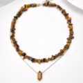Double layer natural tiger eye stone choker necklace with hexagonal pendant, elegant jewelry piece. - Tiger Eye Set
