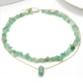 Double layer natural green aventurine chip stone necklace with hexagonal column pendant jewelry. - Green Aventurine Jewelry Set