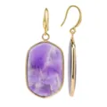 Pendientes colgantes de piedra morada natural dorada elegante joya fina para mujer - Estilo Gota de Agua de Amatista / Púrpura