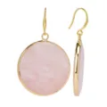 Elegantes pendientes colgantes redondos de cuarzo rosa dorado para mujeres joyeria. - Estilo Redondo Cuarzo Rosa / Rosa
