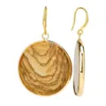 Elegantes pendientes redondos de piedra natural dorada para mujer accesorios de moda. - Estilo Redondo Jaspe Paisaje / Marrón