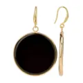 Pendientes colgantes redondos dorados con piedra negra, joyería de moda elegante. - Estilo Redondo Piedra Negra / Negro