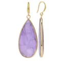Elegantes pendientes colgantes de piedra natural violeta chapados en oro para mujer - Estilo Gota Larga Amatista / Púrpura