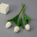 Artificial white tulip flowers 3pcs, PU touch simulation floral for home decor photography. - Cream