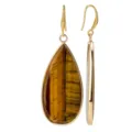 Elegantes pendientes de lágrima de ojo de tigre con ganchos dorados para un estilo elegante. - Estilo Gota Larga Ojo de Tigre / Amarillo Marrón
