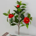 Künstlicher roter Kamelien Blumen Zweig Seidenblumen Heimtextilien Vasen Deko Arrangement - Kurzer Kamelienzweig / Rot