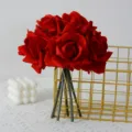 Artificial Red Rose Bouquet 5 Heads Fake Flowers Wedding Home Decor Table Centerpiece - Red Bouquet