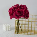 Dark Pink Artificial Rose Bouquet 5-Head Fake Flowers For Home Wedding Party Decor - Rose Red Bouquet
