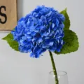 Blue artificial hydrangea flower branch, realistic 3D floral decor for home table. - Dark Blue