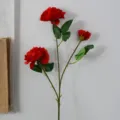 Artificial 3-head peony flower branch fake silk floral for home wedding decor bouquet - Red