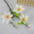 Artificial magnolia single branch 4 flower heads fake floral home wedding party decor - 56cm Length / White