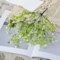 Artificial baby's breath fake flowers green stem white floral bouquet home wedding decor - White