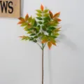 Artificial Nandina leaf branch autumn foliage faux plant home decor floral arrangement - Small Green & Red Lacquered Wood