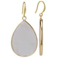 Elegantes pendientes de piedra natural en forma de lágrima con borde dorado y gancho. - Estilo Gota Pequeña Cuarzo Cristal / Blanco