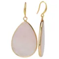 Elegantes pendientes de lágrima de cristal rosa con borde dorado, joya de moda. - Estilo Gota Pequeña Cuarzo Rosa / Rosa