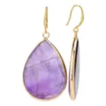 Pendientes de piedra natural en gota para mujer dorados con gancho joyería de moda. - Estilo Gota Pequeña Amatista / Púrpura