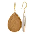 Pendientes colgantes de piedra natural en gota de oro, elegante joyería mineral para mujer. - Estilo Gota Pequeña Jaspe Paisaje / Marrón