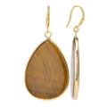 Pendientes colgantes de piedra natural chapados en oro, joya elegante y minimalista para mujer. - Estilo Gota Pequeña Ojo de Tigre / Amarillo Marrón