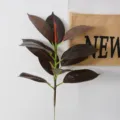 Nordic artificial rubber tree branch green plant fake leaves indoor home decor floral arrangement - Short Branch 18CM / Red