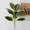 Artificial rubber plant branch, variegated green leaves, ideal for home indoor decor. - Short Branch 18CM / Yellow Edge
