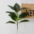 Artificial rubber tree plant branch fake green leaves for home living room indoor decor - Short Branch 18CM / Dark Green