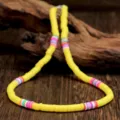 Vibrant polymer clay choker necklace with 6mm colorful beads for trendy women everyday. - Standard Chain Style (N2294-Y01) / Yellow