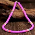 Colorful polymer clay heishi bead choker necklace 6mm round disc collarbone jewelry for women - Standard Chain Style (N2294-Y02) / Bright Purple