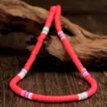 Colorful polymer clay choker necklace, 6mm disk bead short collar design for women fashion style. - Standard Chain Style (N2294-Y04) / Red Multicolor