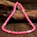 Kleurrijke polymeerklei choker ketting 6mm roze schijf kralen kraag sieraden voor vrouwen - Roze Kleurblok