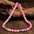 Kleurrijke polymeer klei choker ketting, 6mm handgemaakte boho ronde schijf kralen sieraden vrouwen. - Donkere Kleurenmix