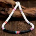 Kleurrijke polymeer klei choker halsketting voor vrouwen, stijlvolle 6mm platte kraal ketting. - Zwart en Wit