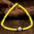 Gele Polymeer Klei Kralen Choker Halsketting met Centrale Parel Variant - Mode Sieraden - Geel Enkele Parel