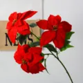 Artificial red poinsettia flower branch velvet Christmas wedding floral decoration 3 heads - 3-Head / 3 Heads - Red