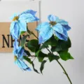 Artificial Christmas Poinsettia Blue Velvet Flower Branch Home Wedding Party Decor - 3 Heads - Blue