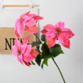 Artificial pink poinsettia flower bouquet for Christmas wedding home decor and festive styling - 3 Heads - Rose Red